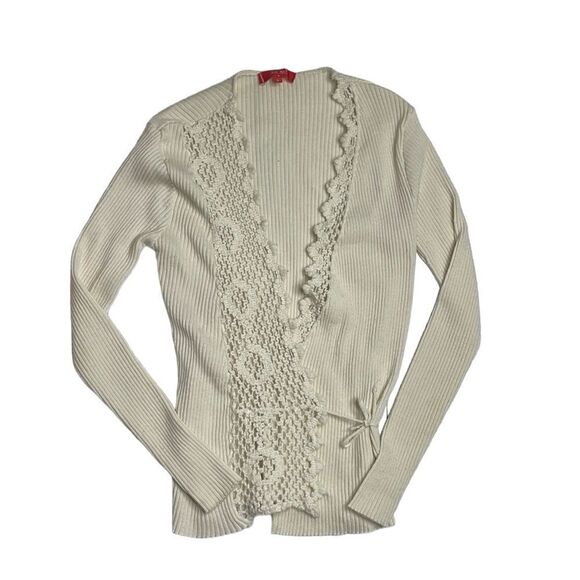 Lo.Ri ribbed and crochet cream wool blend crossover sweater made in Italy large - Picture 1 of 7